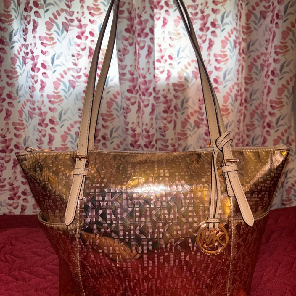 **SOLD** Michael Kors Rose Gold Patent Leather Tote Bag